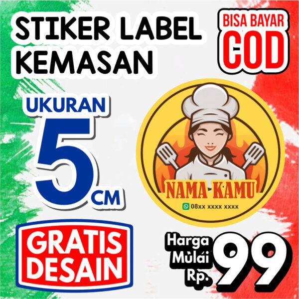 Cetak Stiker 5 CM Label Kemasan Toples Kue kering camilan makanan minuman skincare MURAH